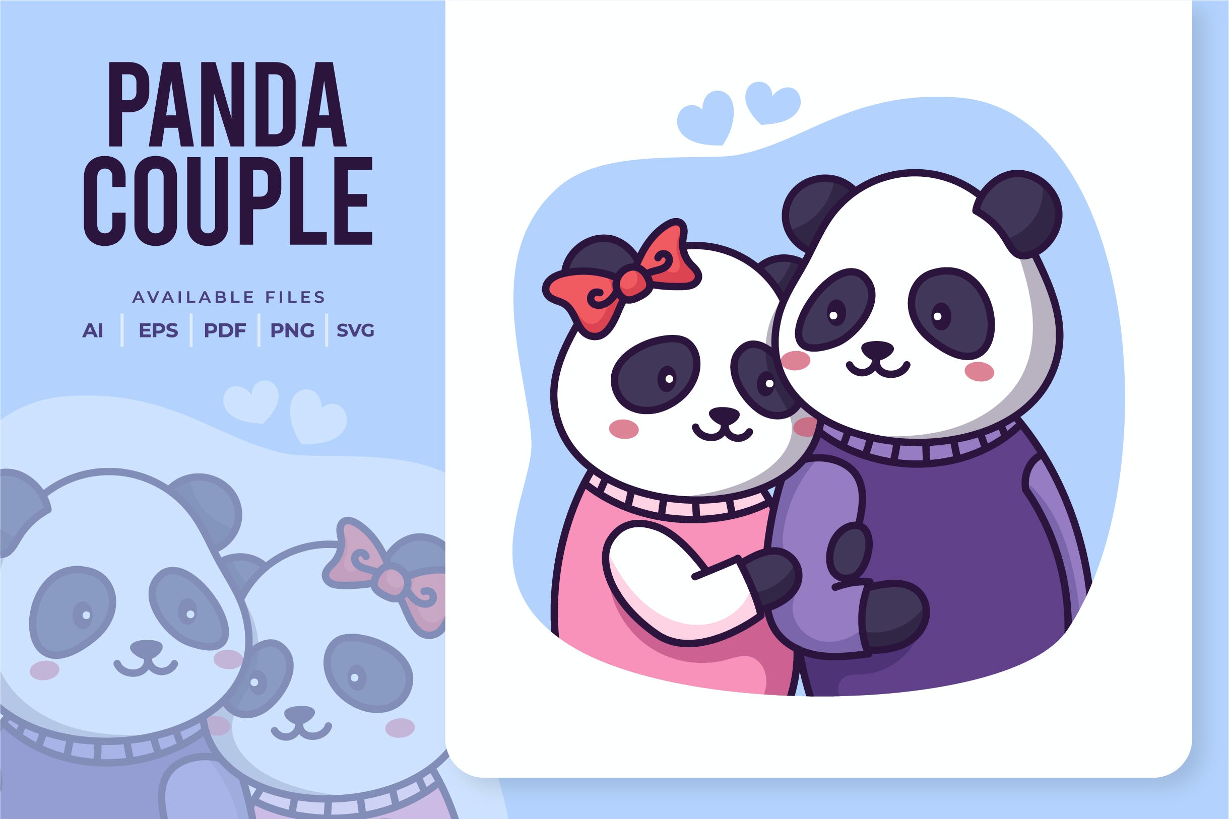 情侣熊猫动画矢量插画设计素材Panda Couple Illustration