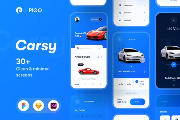 汽车购买和租赁App应用程序UI套件素材