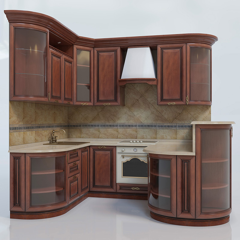 C4D模型-中式橱柜模型实木橱柜模型厨房家具3D模型