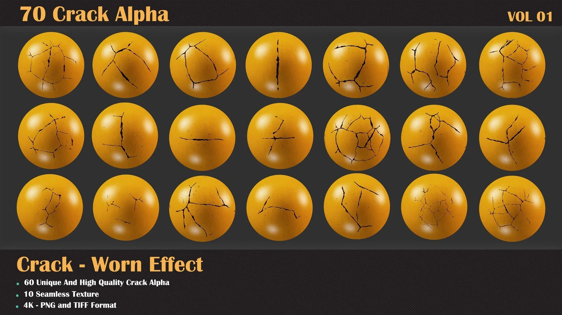 70张磨损开裂贴图裂缝贴图裂痕贴图alpha 70 Crack Alpha - VOL 01