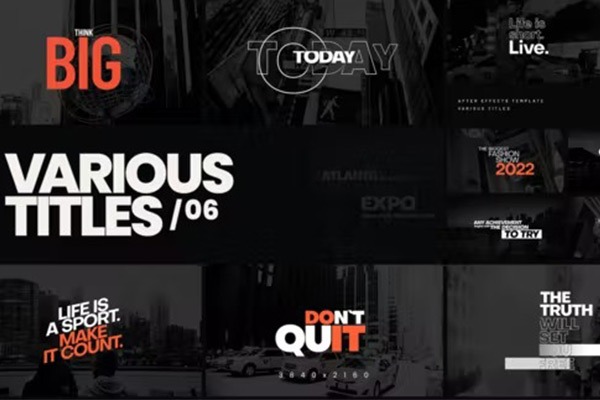 AE模板-12种4K创意简约排版大标题动画模板