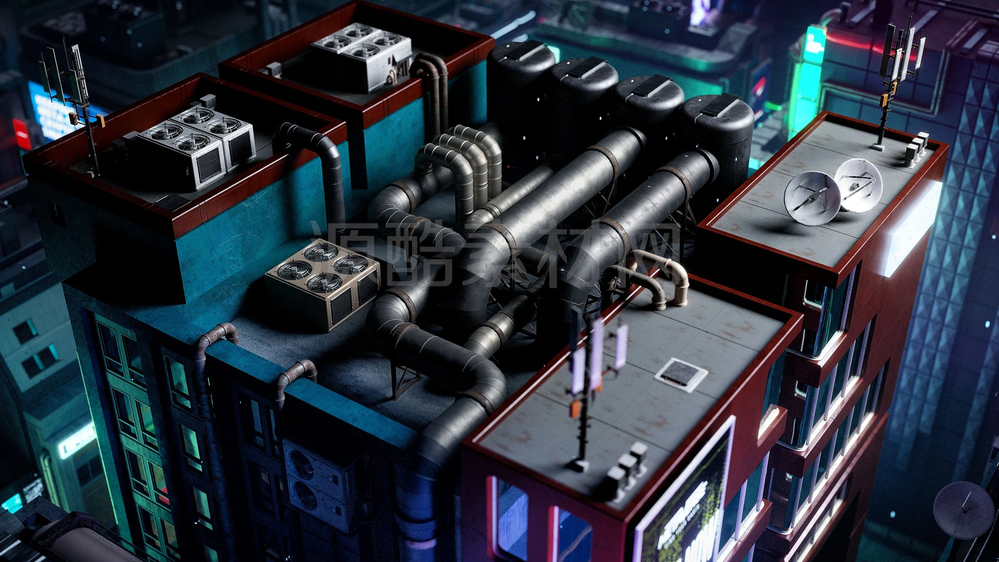 科幻赛博朋克建筑模型未来楼房建筑3D模型Kitbash3D – Cyberpunk