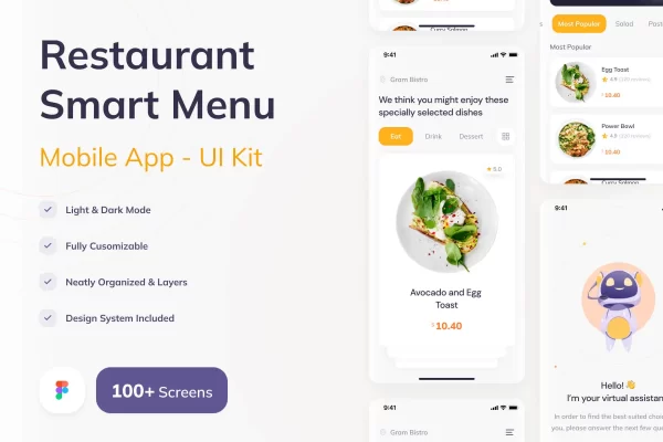 餐厅饭店智能菜单App移动 UI套件