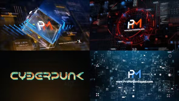 AE模板-赛博朋克未来科技风格LOGO标志展示动画模板Cyberpunk Intros