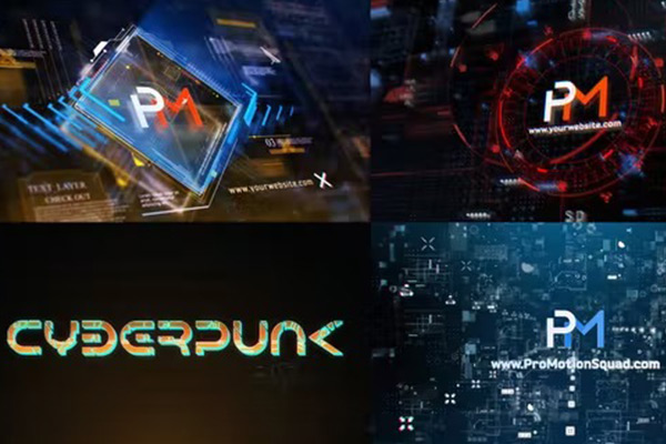 AE模板-赛博朋克未来科技风格LOGO标志展示动画模板Cyberpunk Intros