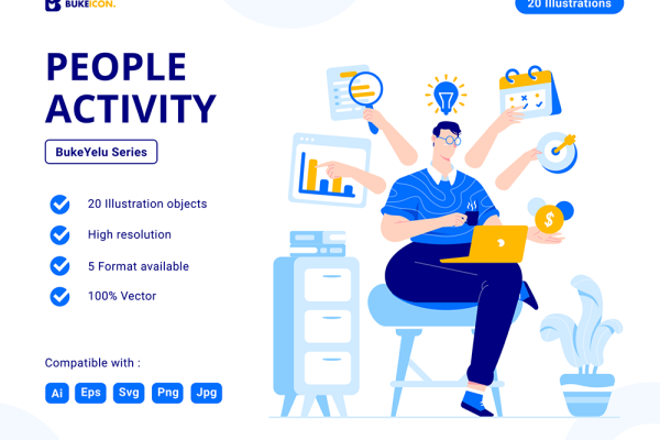 蓝色人物活动UI设计矢量插画素材