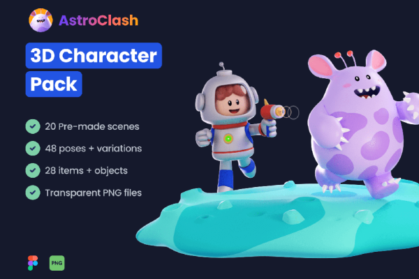 可爱3D星际航空卡通角色Figma UI设计素材包