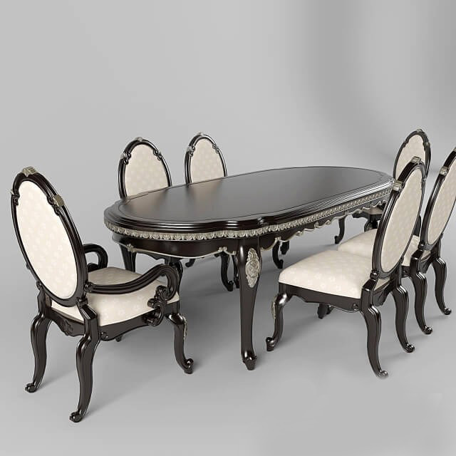 C4D模型-餐桌模型饭桌模型椅子3D模型