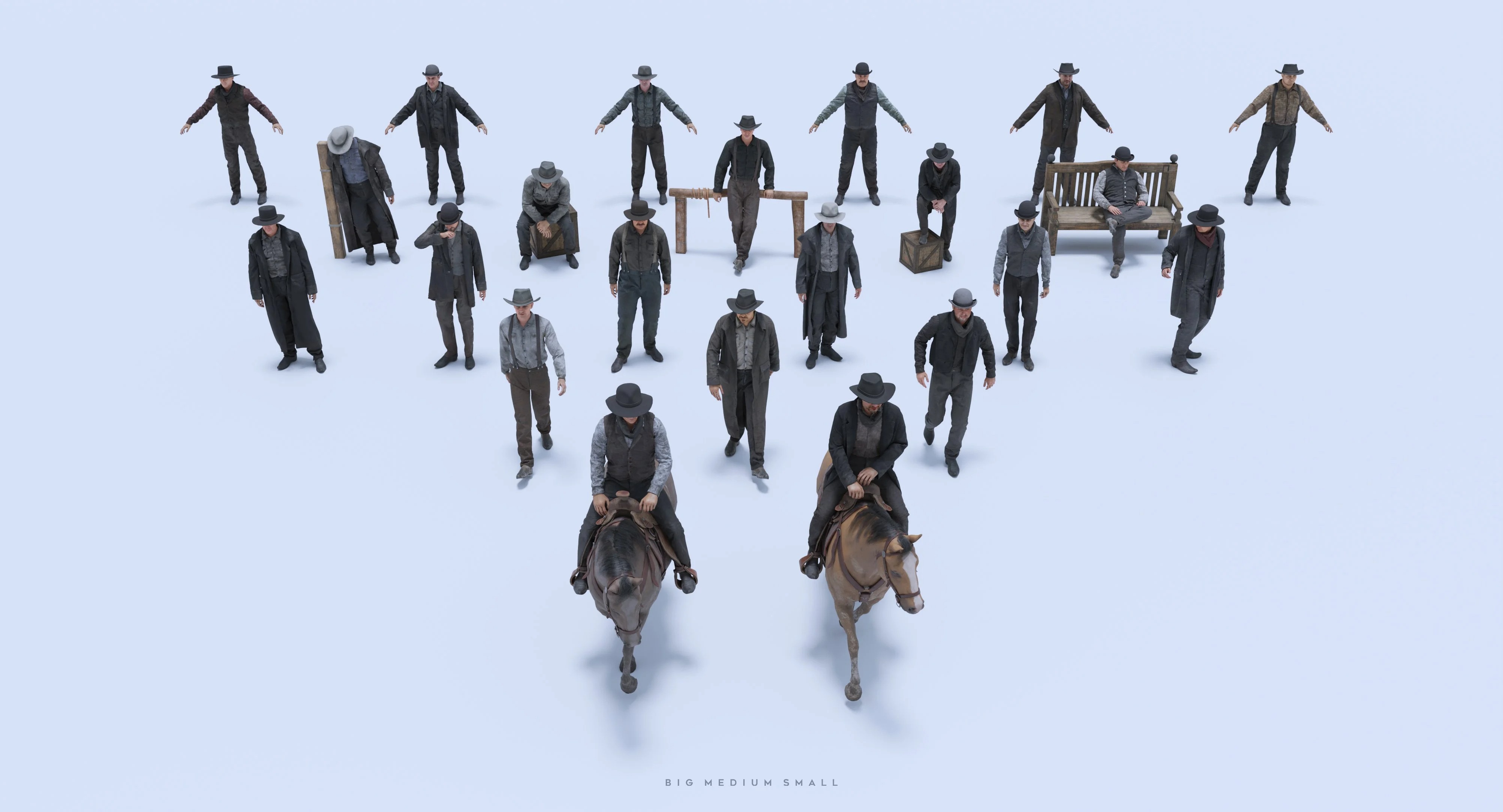 狂野西部系列人群角色模型西部牛仔模型人物3D模型Wild West Collection : Crowd characters