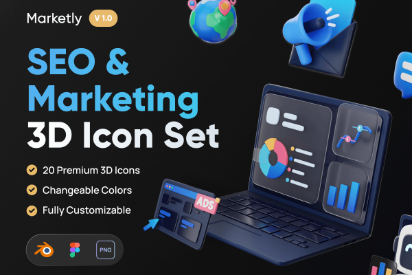 用于SEO和营销领域的现代和创意3D图标blender模型素材