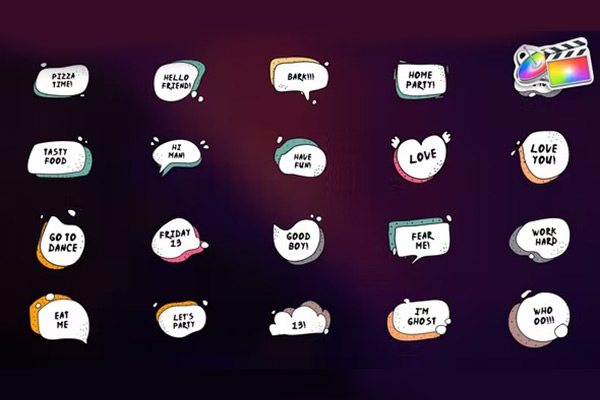 FCPX插件-20种卡通对话气泡文字标题动画模板 支持M1