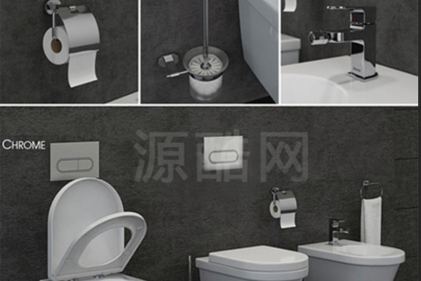 C4D模型-马桶模型卷纸模型水龙头模型