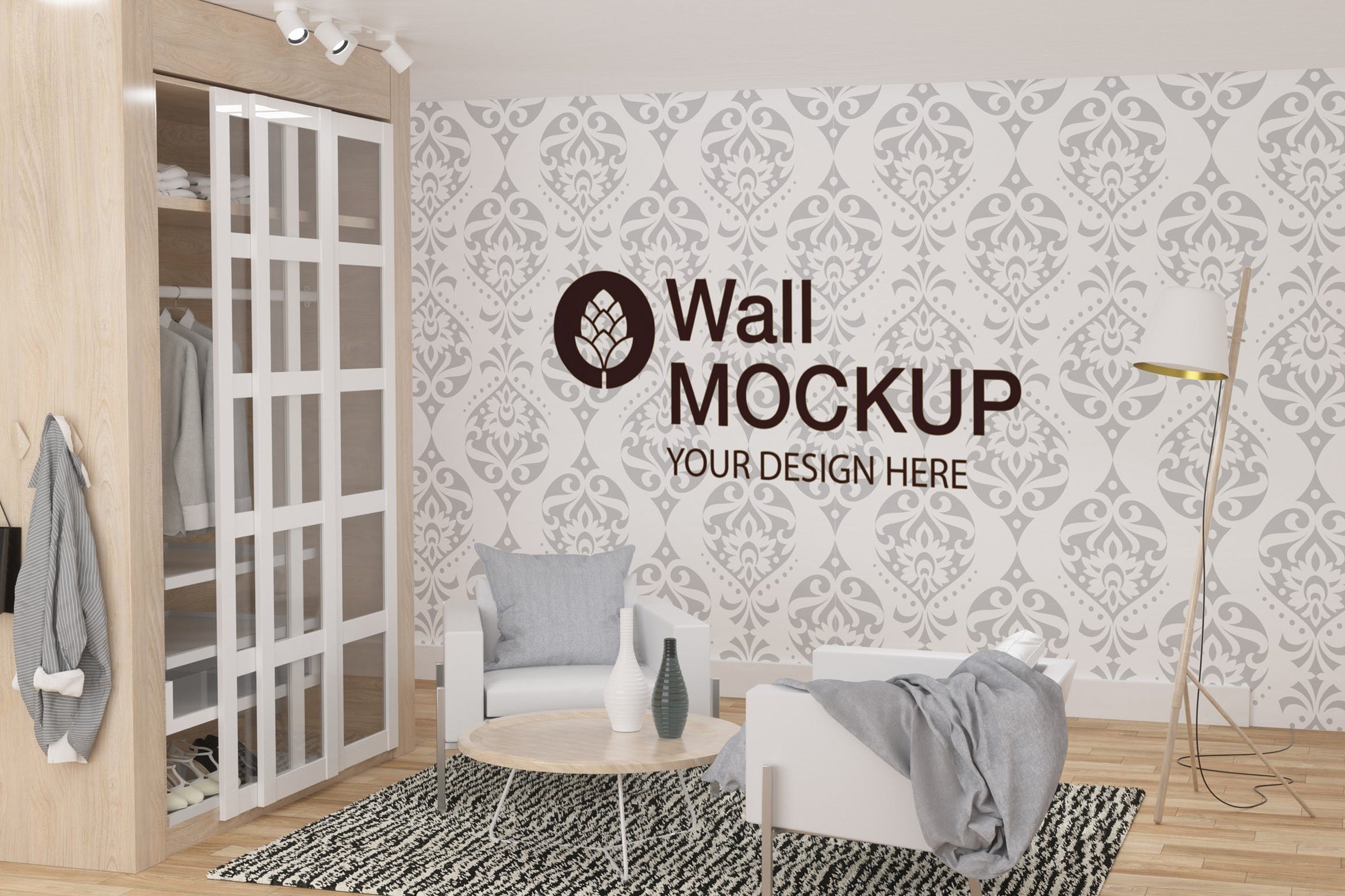 卧室墙壁涂鸦作品展示样机PSD设计素材Wall Mockup in Bedroom