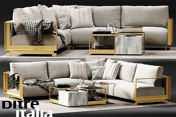 C4D模型-转角沙发模型茶几模型家具3D模型