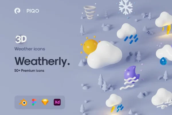 50个天气3D图标Blender模型图标UI设计素材