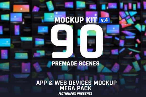 AE模板-90种社交媒体手机平板电脑设备界面样机场景展示宣传动画模板Web & App Promo Device Mockup Pack v4