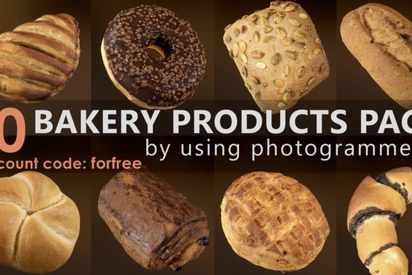 C4D模型-10个面包模型甜甜圈模型食物3D模型