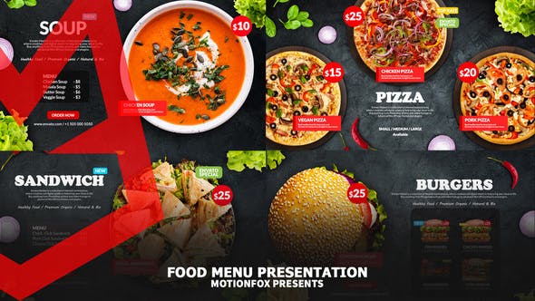AE模板-时尚美味食物菜单餐厅促销介绍栏目包装片头展示模板 Delicious Food Menu Promo – Top View