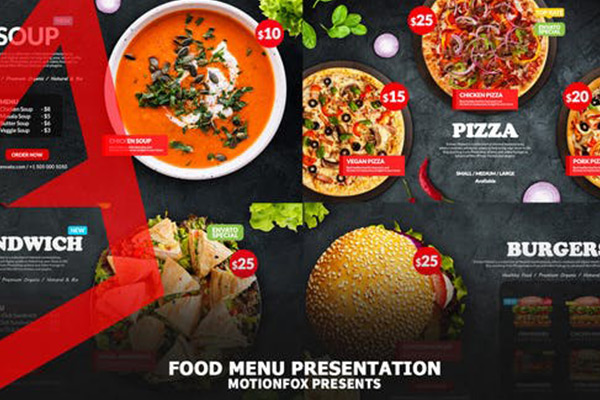 AE模板-时尚美味食物菜单餐厅促销介绍栏目包装片头展示模板 Delicious Food Menu Promo – Top View