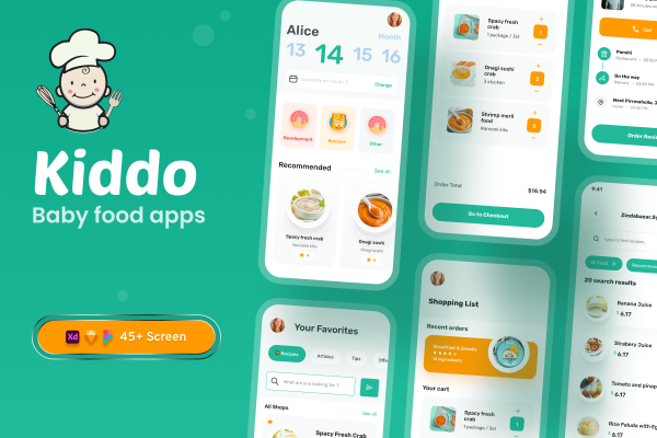 婴儿食品点餐平台App应用程序UI套件Baby Food Apps UI Kit