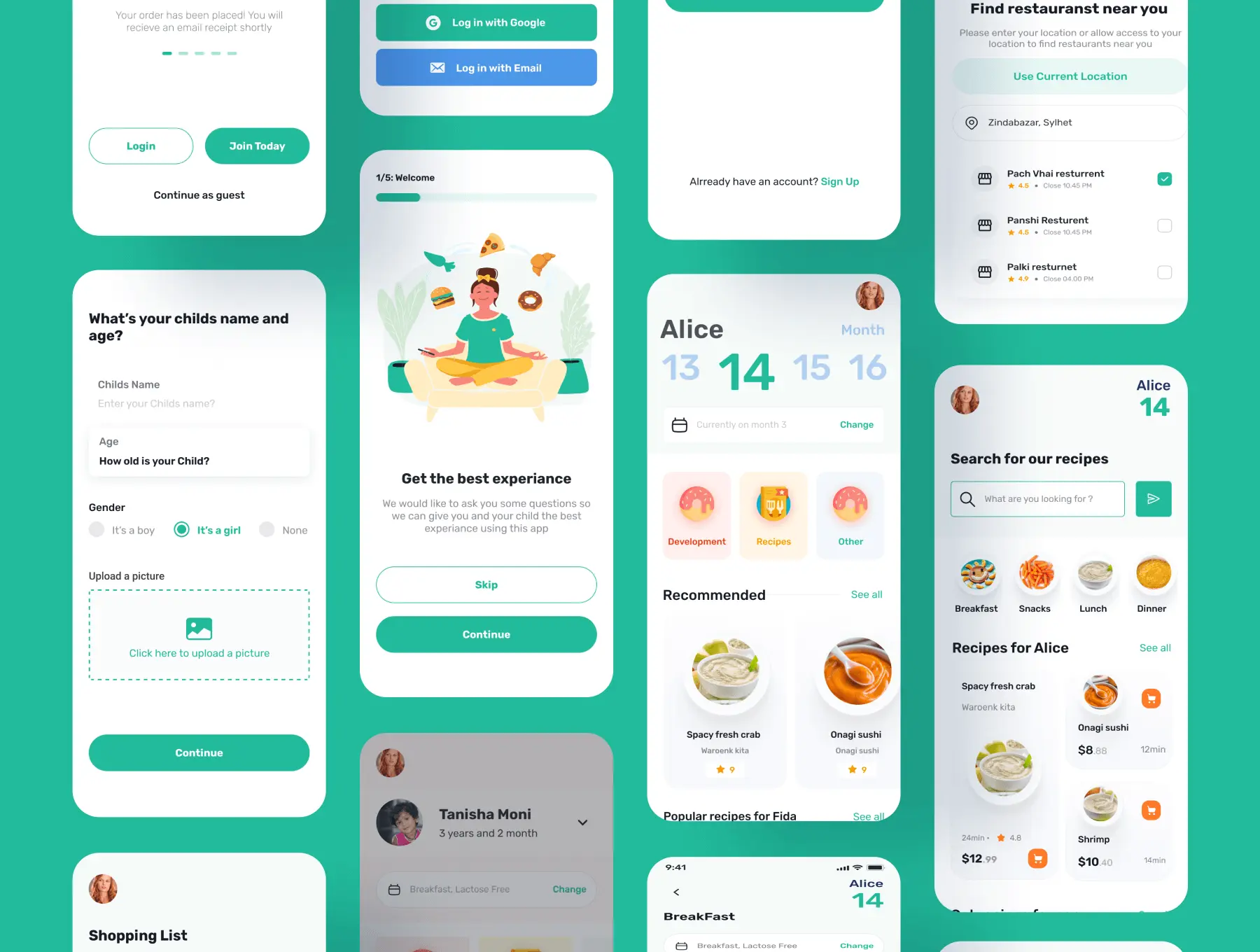 婴儿食品点餐平台App应用程序UI套件