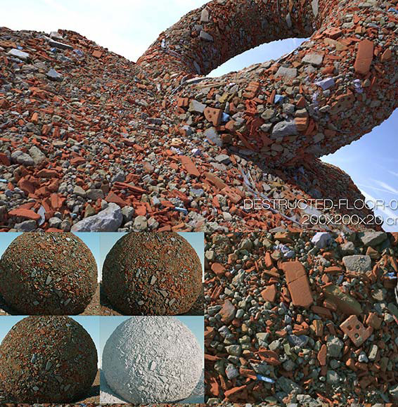 3D贴图-高精度碎石地面贴图废墟地面贴图碎石贴图