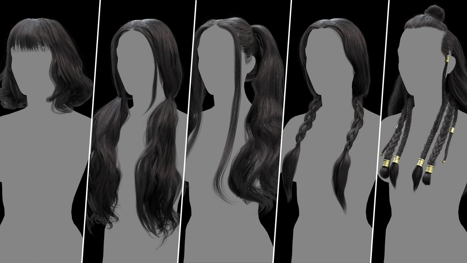 3D模型-40款3D头发发型模型头发模型 通用格式+C4D+OC贴图
