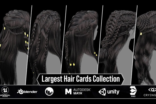 3D模型-40款3D头发发型模型头发模型 通用格式+C4D+OC贴图