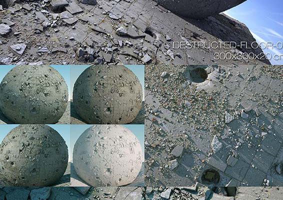 3D贴图-高精度破碎碎石地面贴图废墟地面贴图毁坏砖墙贴图