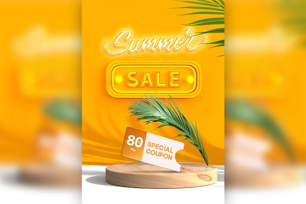 橙色霓虹夏季折扣促销活动海报设计素材[psd]