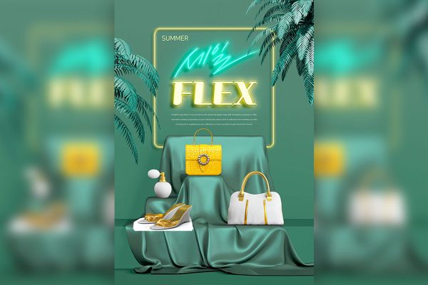 霓虹夏季时尚品牌推广海报PSD设计素材