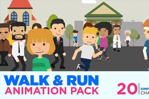 AE模板-卡通人物循环行走跑步MG动画 Walk & Run Cycle