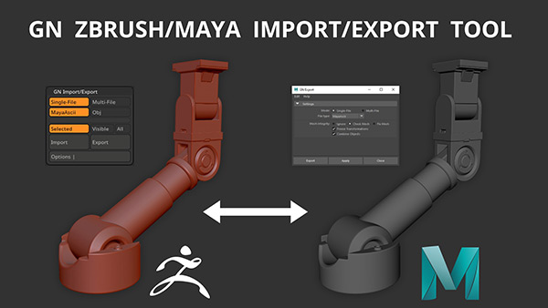 ZBrush和Maya之间模型导入导出桥接插件 GN Import/Export Tool V2.50
