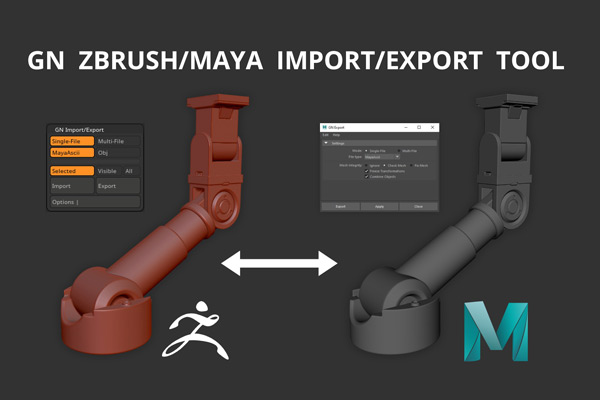 ZBrush和Maya之间模型导入导出桥接插件 GN Import/Export Tool V2.50