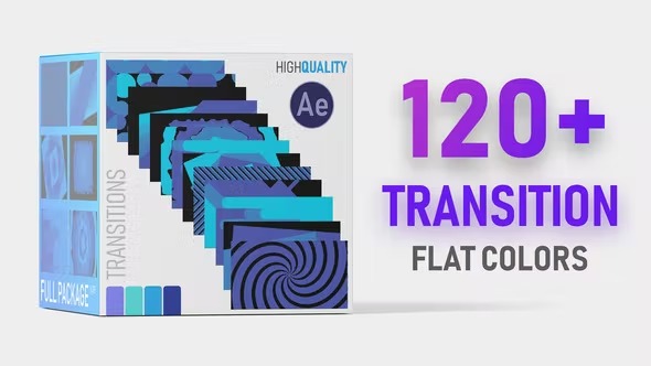 AE脚本-120种二维平面图形遮罩转场过渡动画预设+模板 Flat Color Transition Pack HD