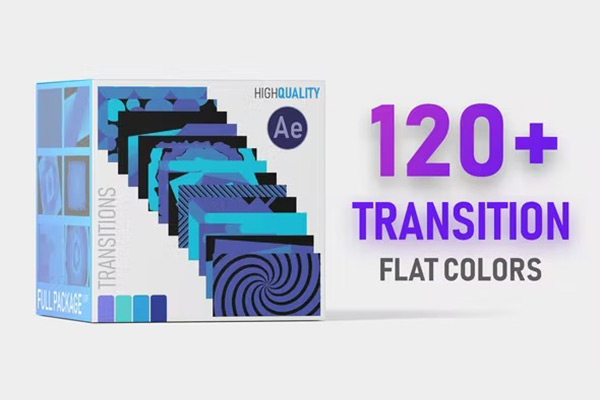 AE脚本-120种二维平面图形遮罩转场过渡动画预设+模板 Flat Color Transition Pack HD