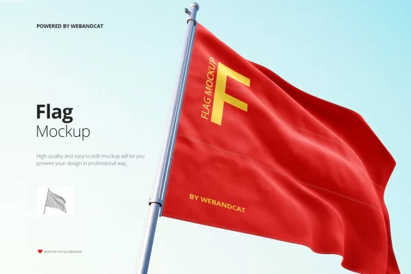 飘扬旗帜图案展示PSD样机素材 Flag Mockup