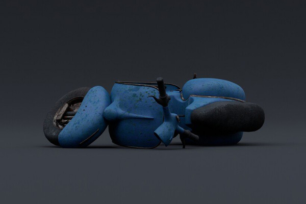 C4D模型-废弃踏板摩托车模型报废摩托车模型生锈摩托车3D模型