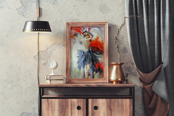 室内背景木制画框相框样机模板 Wooden Picture Frame In Interior Mockup