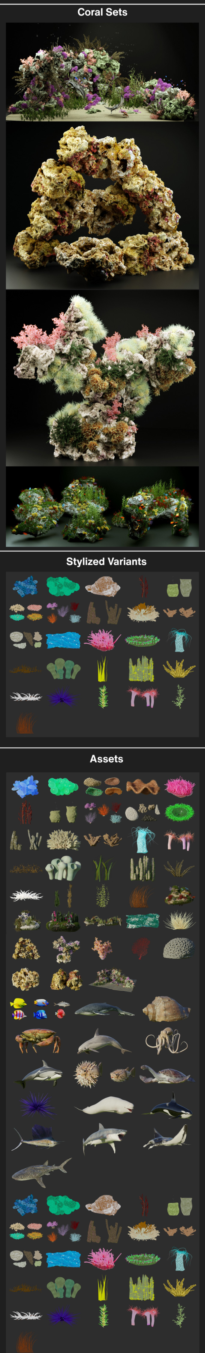 Blender插件-中文汉化版海洋珊瑚植物和动物模型预设 The Coral & Creatures Collection v1.0