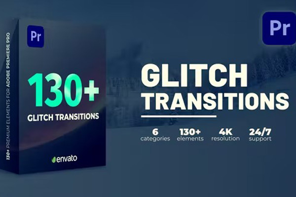 PR模板-130种故障干扰画面损坏转场预设 Glitch Transitions