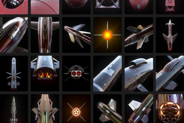 3D模型-20个导弹3D模型资产包炸弹武器模型