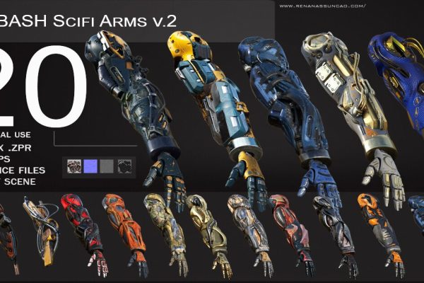 3D模型-20个机械手臂3D模型 V2 包含纹理贴图20 Scifi Arms GameReady v.2