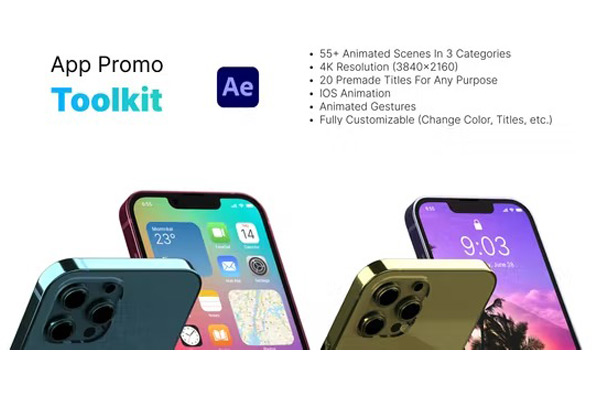 AE模板-iPhone苹果手机界面APP应用场景展示宣传动画 App Promo Toolkit