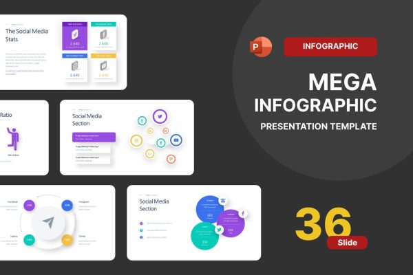 社交媒体和流程图PPT模板 Social Media & Flow Chart PowerPoint Template