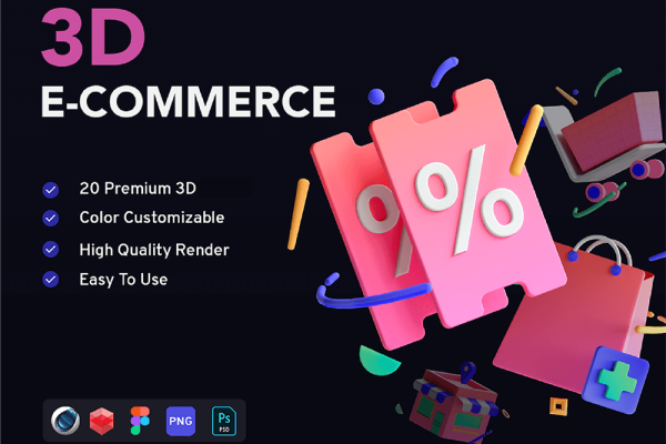 C4D模型-3D电子商务图标模型素材包3D E-Commerce Pack