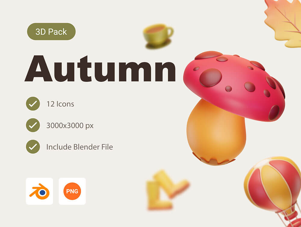 秋季3D图标素材blender模型包Autumn 3D Icon Pack
