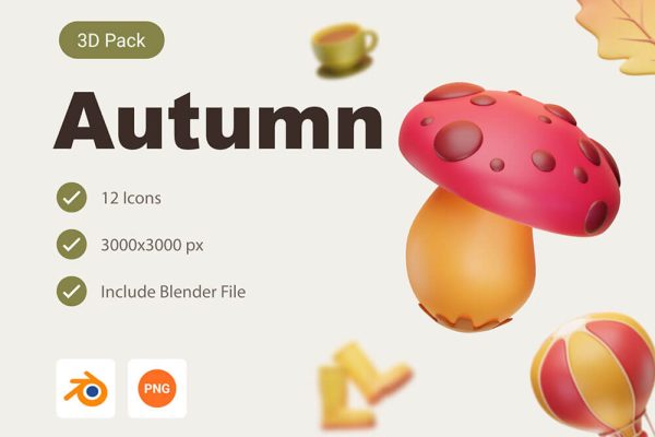 秋季3D图标素材blender模型包Autumn 3D Icon Pack