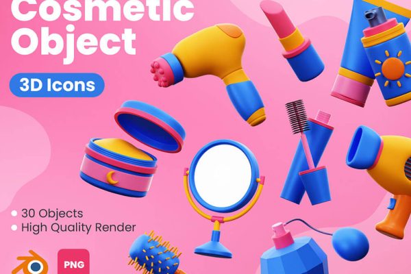 化妆品元素卡通3D图标blender模型素材包Cosmetic 3D Icons