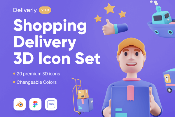 在线购物交付3D图标blender模型合集 Deliverly – Online Shopping Delivery 3D Icon Set